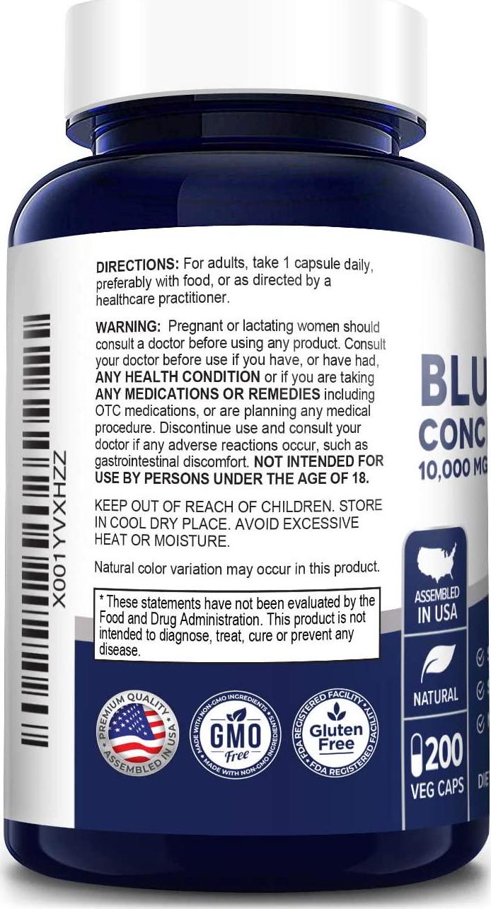 Blueberry Concentrate 5000mg 200 Veggie Powder caps (Extract 10:1, 100% Vegetarian, Non-GMO and Gluten Free) - Made from Organic Berries - Packed with Antioxidants