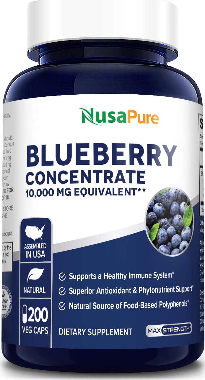 Blueberry Concentrate 5000mg 200 Veggie Powder caps (Extract 10:1, 100% Vegetarian, Non-GMO and Gluten Free) - Made from Organic Berries - Packed with Antioxidants