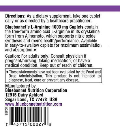 Bluebonnet LArginine 1000 Mg Vitamin Capsules, 100 Count