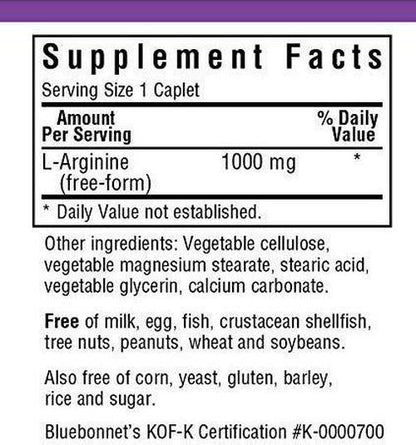 Bluebonnet LArginine 1000 Mg Vitamin Capsules, 100 Count