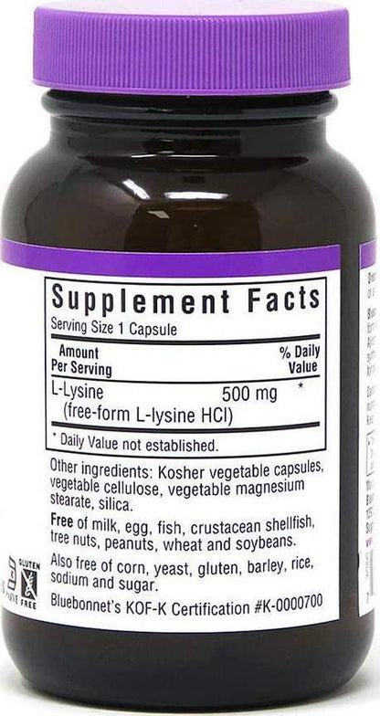 Bluebonnet L-Lysine 500 mg Vitamin Capsules, 50 Count