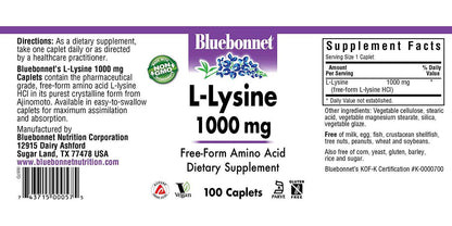 Bluebonnet L-Lysine 1000 mg Caplets, 100 Count