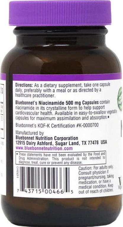 Bluebonnet Niaciamide 500 mg Vegetable Capsules, 60 Count