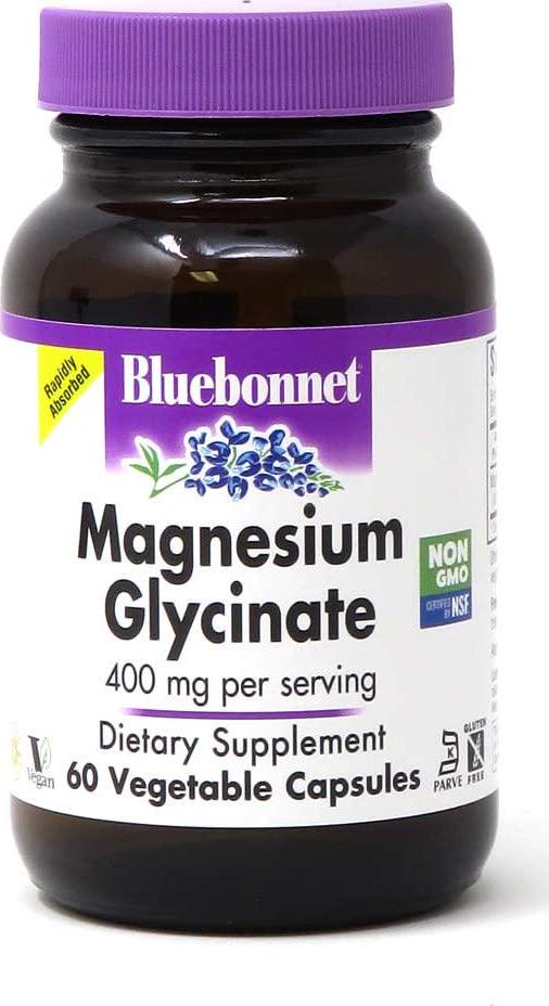 Bluebonnet Nutrition Magnesium Glycinate, Soy-Free, Gluten-Free, Non-GMO, Dairy-Free, Kosher Certified, Vegan, 60 Vegetable Capsules, 30 Servings