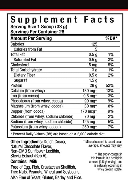 Bluebonnet Nutrition Extreme Edge Whey Protein Isolate Powder, Grass Fed Cows, 26 Grams of Protein, No Sugar Added, Non GMO, Gluten Free, Soy Free, Kosher Dairy, 2 lb, 28 Servings, Chocolate Flavor