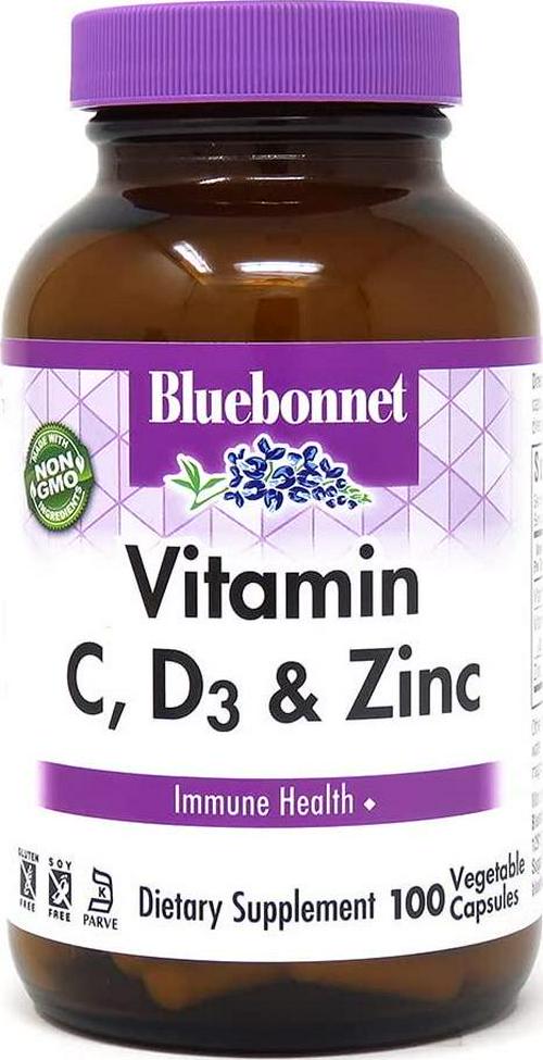 Bluebonnet Nutrition Vitamin C, D3 and Zinc, for Immune Health and Respiratory Function*, Soy-Free, Gluten-Free, Non-GMO, Kosher Certified, Dairy-Free, 100 Vegetable Capsules, 100 Servings