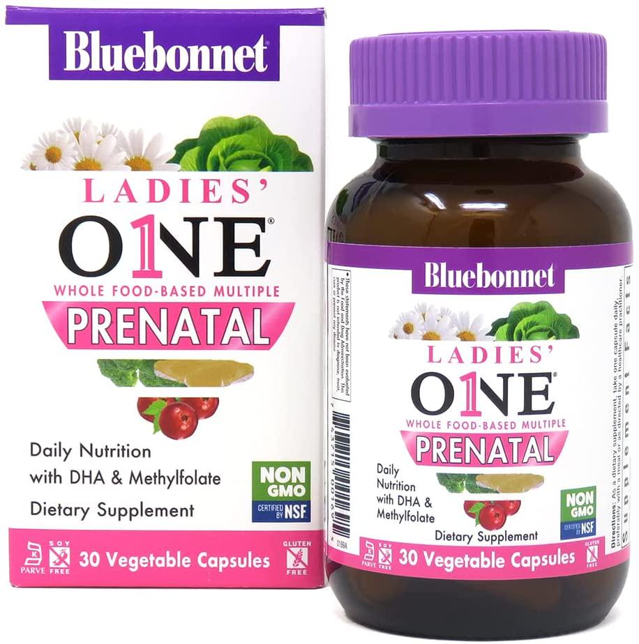 Bluebonnet Nutrition Ladies’ ONE Prenatal - Whole Food-Based - for Women Trying to Conceive, Pregnant or Nursing - Soy-Free, Gluten-Free, Kosher, Non-GMO – 30 Vegetable Capsules, 30 Servings