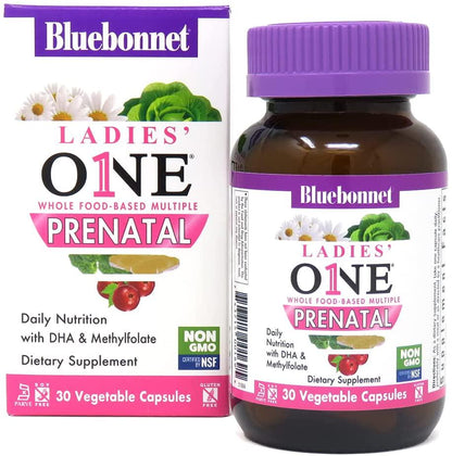 Bluebonnet Nutrition Ladies’ ONE Prenatal - Whole Food-Based - for Women Trying to Conceive, Pregnant or Nursing - Soy-Free, Gluten-Free, Kosher, Non-GMO – 30 Vegetable Capsules, 30 Servings