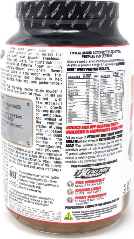 Bluebonnet Nutrition Extreme Edge Whey Protein Isolate Powder, Grass Fed Cows, 26 Grams of Protein, No Sugar Added, Non GMO, Gluten Free, Soy Free, Kosher Dairy, 2 lb, 28 Servings, Chocolate Flavor