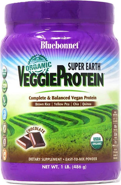 Bluebonnet Nutrition Super Earth Organic Veggie Protein Powder Chocolate, 16 Ounce