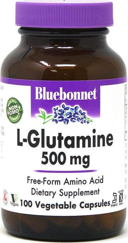 Bluebonnet Nutrition L-Glutamine 500mg, Supports Immune Function*, Nitrogen Transporter*, Soy-Free, Gluten-Free, Non-GMO, Kosher Certified, Vegan, 100 Vegetable Capsules, 100 Servings