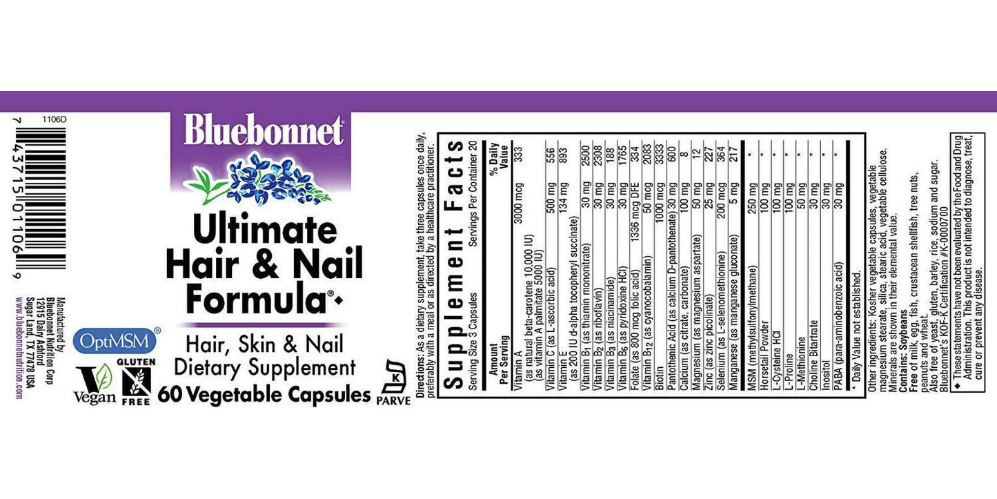 Bluebonnet Nutrition - Ultimate Hair and Nail Formula - 60 Vegetarian Capsules