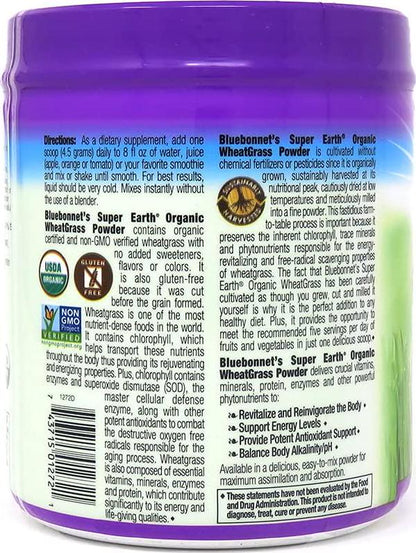 Bluebonnet Nutrition Super Earth Organic Wheatgrass, Green Powder Superfood, 5.6 Ounce