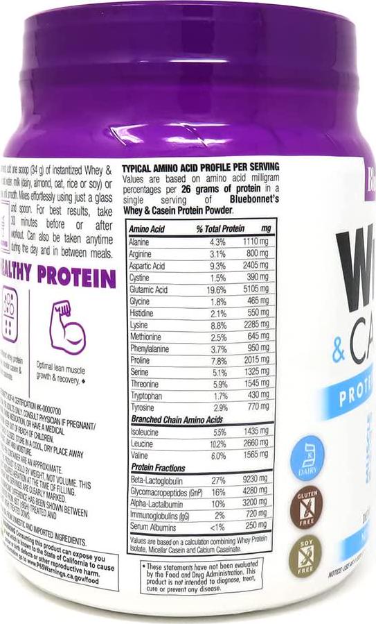 Bluebonnet Nutrition Dual-Action Protein Powder, Whey from Grass Fed Cows, No Sugar Added, Non GMO, Gluten and Soy Free, Kosher Dairy, French Vanilla Flavor, Off-white, 16.8 Oz