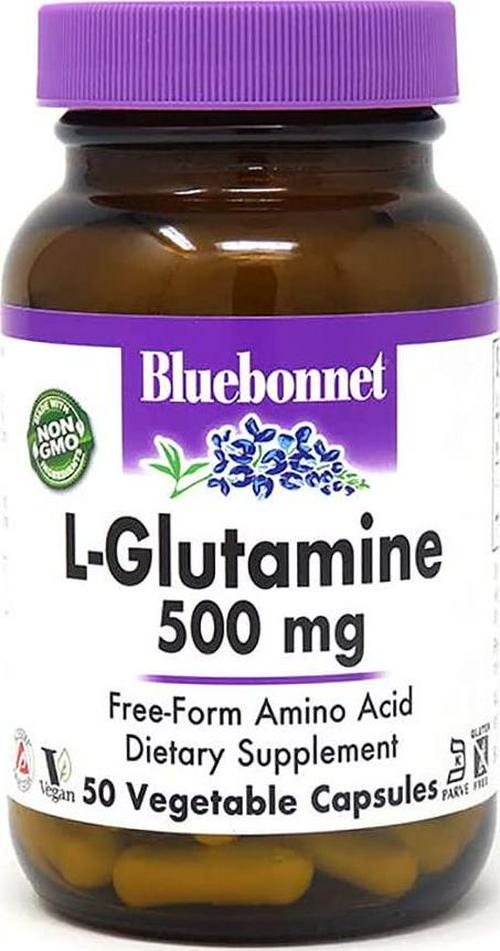 Bluebonnet Nutrition L-Glutamine 500mg, Supports Immune Function, Nitrogen Transporter, Soy and Gluten-Free, Non-GMO, Kosher Certified, Vegan, 50 Vegetable Capsules, White, 50 Count