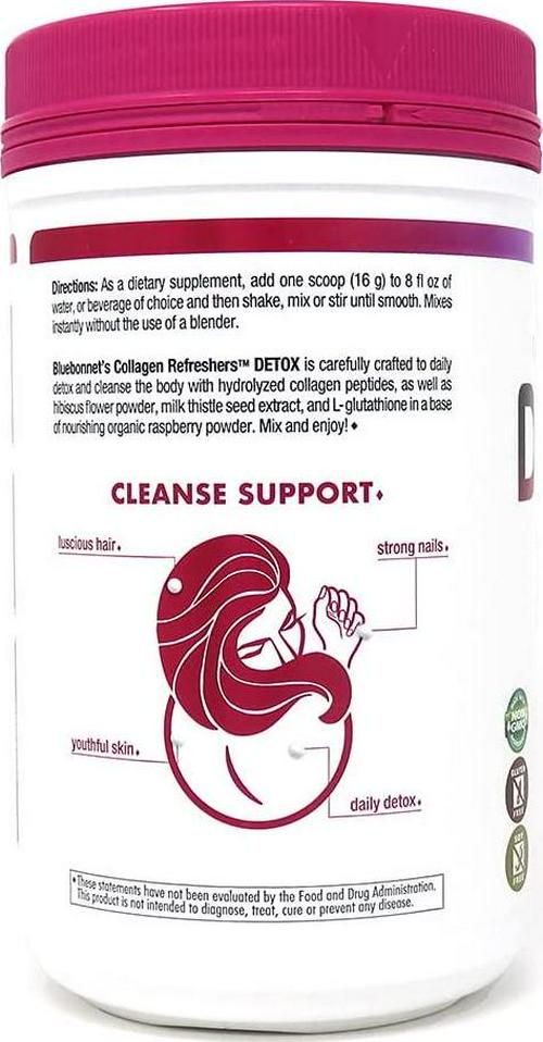 Bluebonnet Nutrition Collagen Refreshers Detox Powder, Keto and Paleo, Cleanse Support*, Soy-Free, Gluten-Free, Non-GMO, Grass-fed Cows, Pasture Raised, 11.29 oz, 20 Servings, Hibiscus Berry Flavor