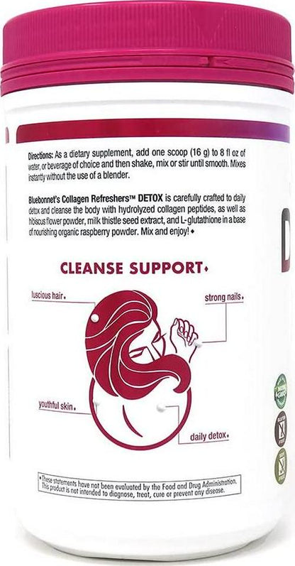 Bluebonnet Nutrition Collagen Refreshers Detox Powder, Keto and Paleo, Cleanse Support*, Soy-Free, Gluten-Free, Non-GMO, Grass-fed Cows, Pasture Raised, 11.29 oz, 20 Servings, Hibiscus Berry Flavor