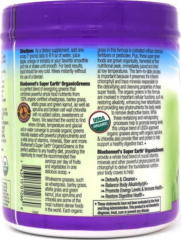 Bluebonnet Nutrition Super Earth Organic, Green Powder, 7.4 Oz