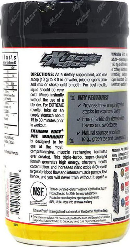 Bluebonnet Nutrition Extreme Edge Pre workout, Muscle Recharging Formula*, Increases Nitric Oxide (NO) levels*, Soy-Free, Dairy-Free, Lemon, 1.32 LB, 60 Servings