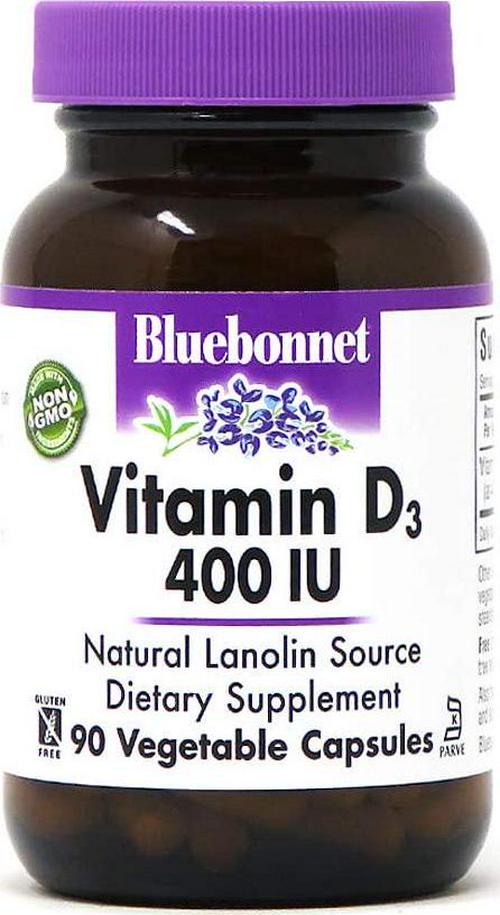 Bluebonnet Vitamin D3 400 IU Vegetable Capsules, 90 Count