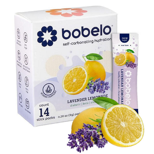 Bobelo Self Carbonating Hydration Packets - Lavender Lemonade | Low Calorie Drink Mix | Electrolyte Powder | Sugar Free | 14 Count