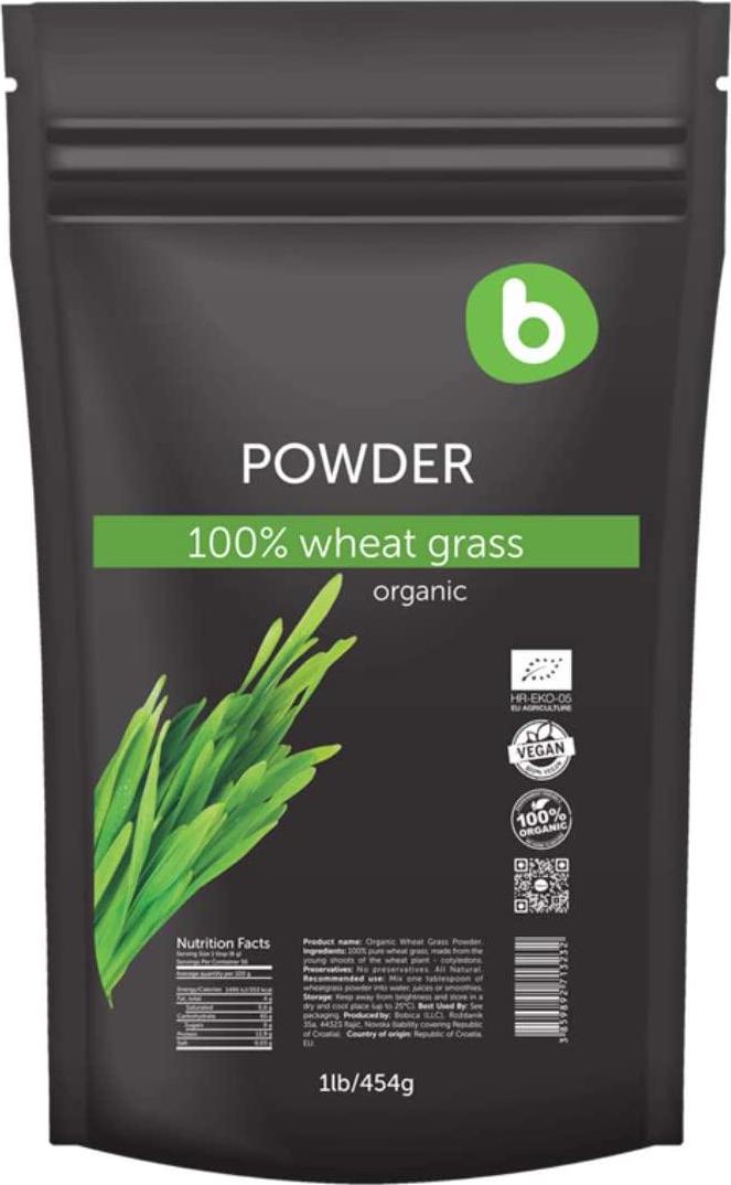 Bobica's Premium European Organic Wheat Grass Powder | 1lb/454g | Superfood, Vegan, Detox, Alkalize, Fiber, Chlorophyll, Antioxidants, Minerals | 100% Pure, Non-GMO, Gluten-Free, Raw |
