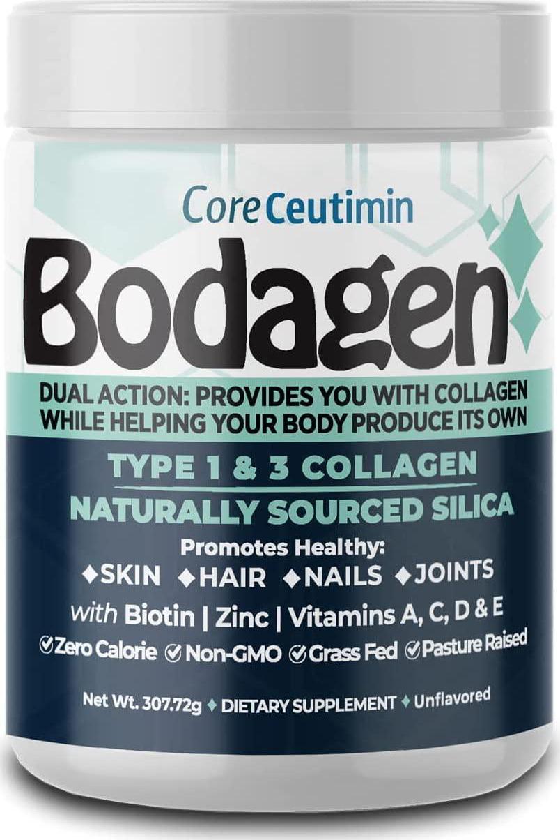 Bodagen - Collagen Peptides with Silica – Provides Collagen While Stimulating Your Body to Make its Own - Includes Biotin, Zinc, Vitamins A, C, D, and E - Zero Calories - Unflavored - by Coreceutimin