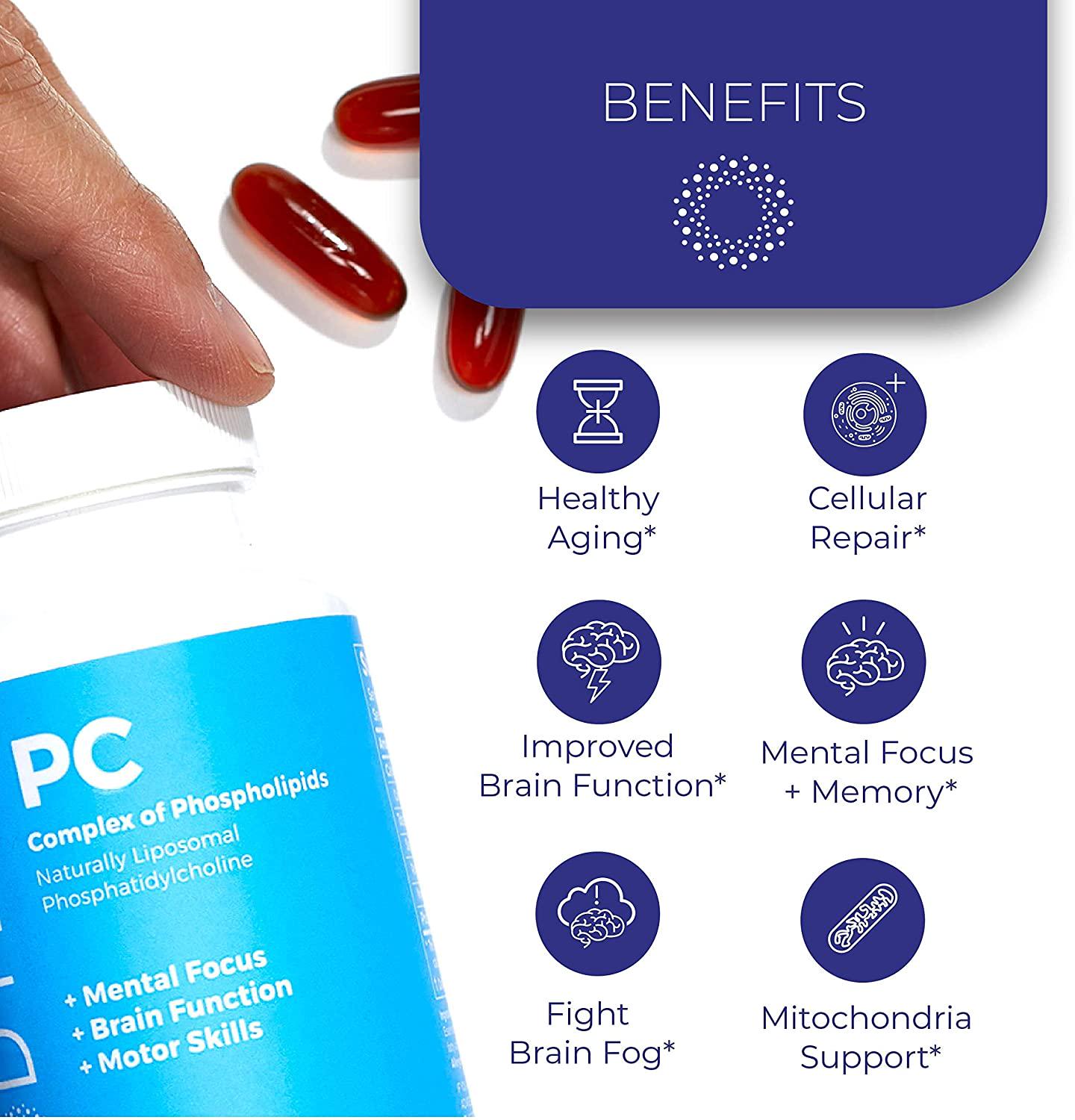 BodyBio - PC Phosphatidylcholine + Phospholipids - Liposomal for High Absorption - Optimal Brain and Cell Health - Boost Memory, Cognition, Focus and Clarity - 100% Non-GMO - 60 Softgels