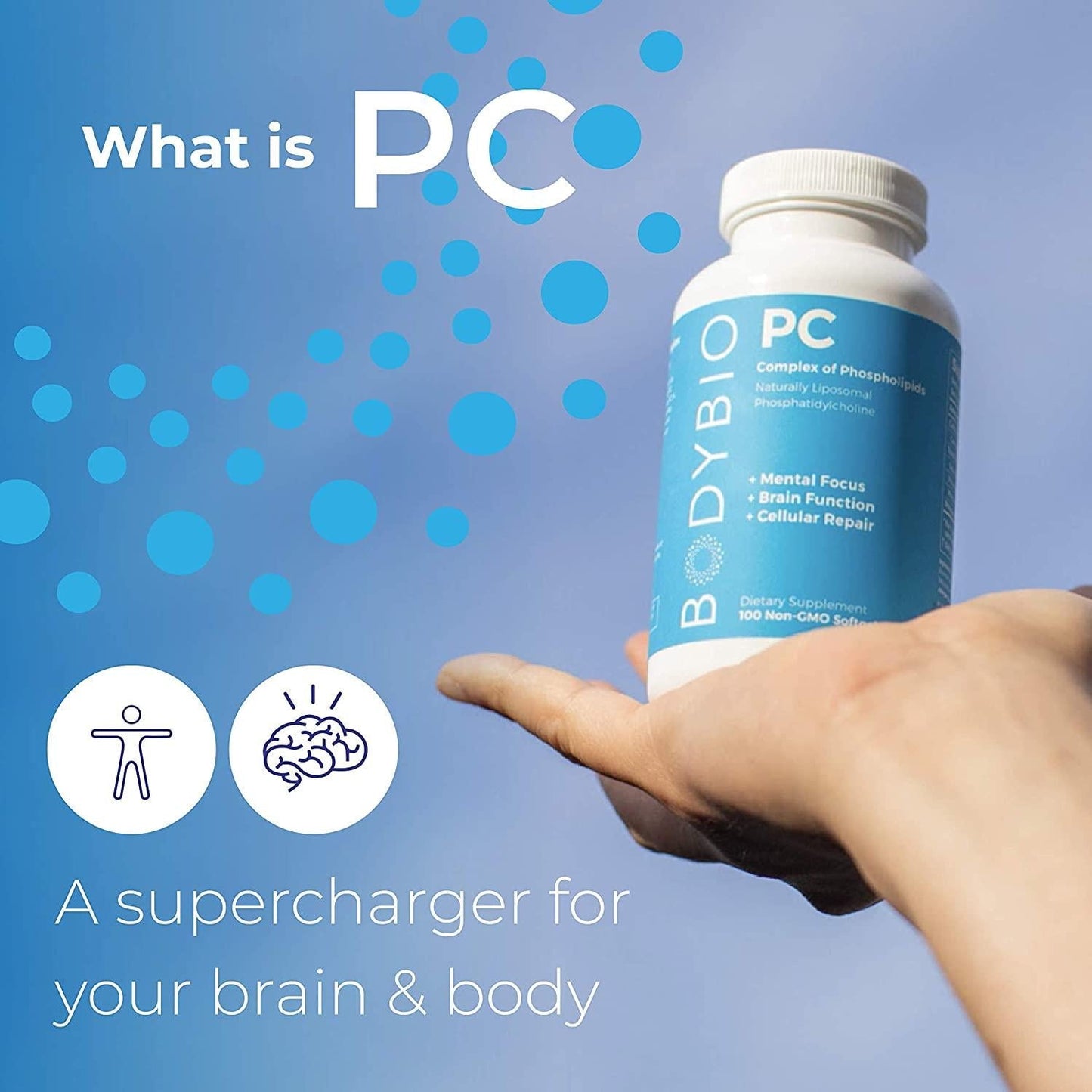 BodyBio - PC Phosphatidylcholine + Phospholipids - Liposomal for High Absorption - Optimal Brain and Cell Health - Boost Memory, Cognition, Focus and Clarity - 100% Non-GMO - 60 Softgels