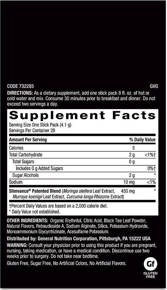 BodyDynamix Slimvance Core Slimming Complex Stick Packets | Supports Body Fat Reduction | No Added Sugar | 28 Stick Packets | Iced Tea Lemonade