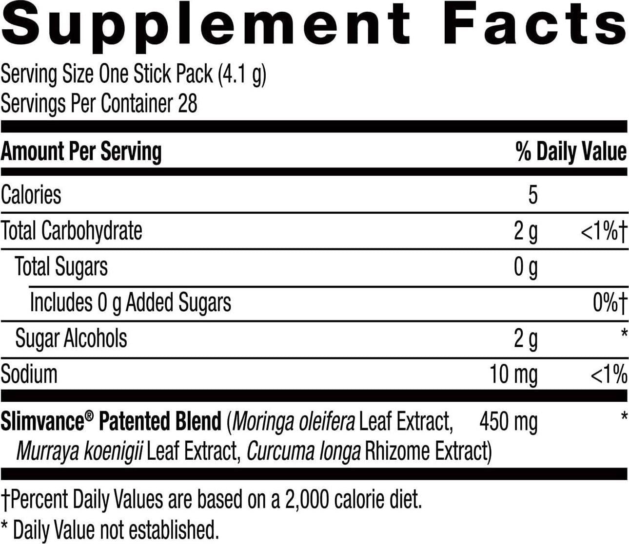 BodyDynamix Slimvance Core Slimming Complex Stick Packets | Supports Body Fat Reduction | No Added Sugar | 28 Stick Packets | Iced Tea Lemonade