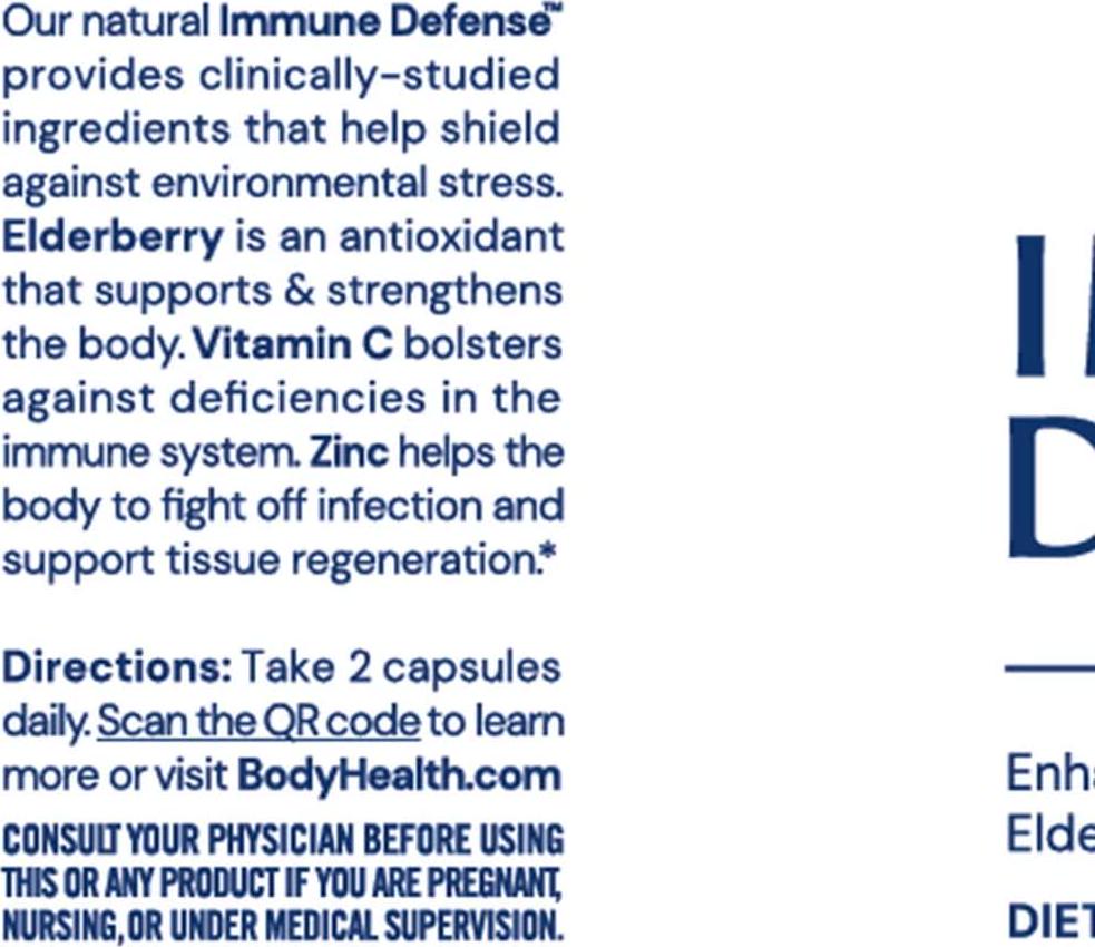 BodyHealth Immune Defense (90 Capsules) Enhanced with Elderberry, Zinc, Vitamin-C and Probiotics