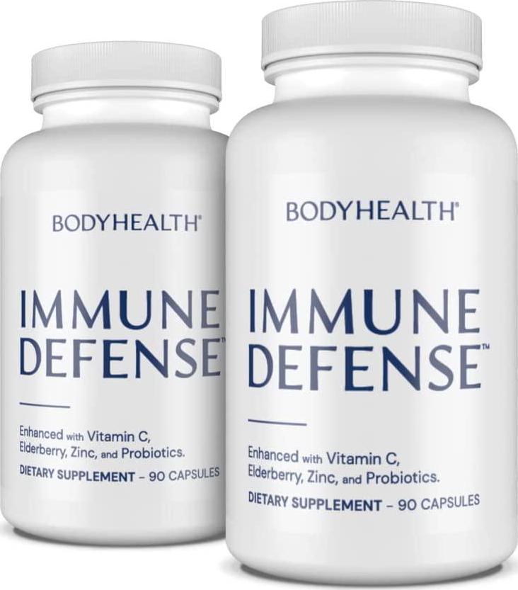 BodyHealth Immune Defense (90 Capsules) Enhanced with Elderberry, Zinc, Vitamin-C and Probiotics
