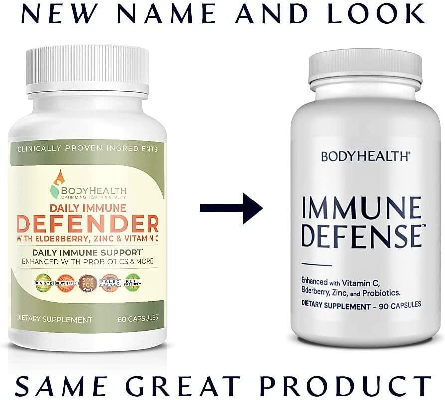 BodyHealth Immune Defense (90 Capsules) Enhanced with Elderberry, Zinc, Vitamin-C and Probiotics