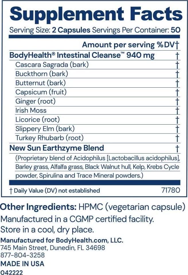 BodyHealth Intestinal Cleanse Eliminate (100 Capsules), Colon Cleanser Detox, Laxative for Constipation and Gentle Bowel Elimination, Helps with Weight Loss, Liver Health and Body Detoxification