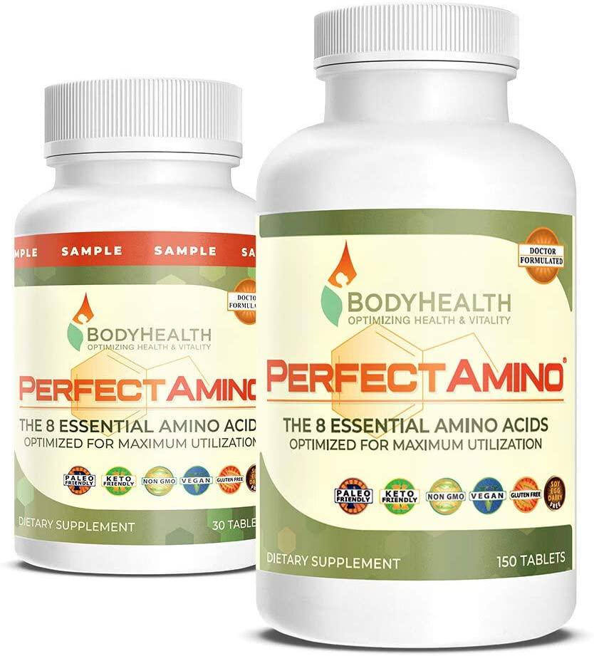 BodyHealth PerfectAmino Tablets (150ct Plus 30ct Travel Bottle), All 8 Essential Amino Acids with BCAAs + Lysine, Phenylalanine, Threonine, Methionine, Tryptophan, Supplement for Recovery and Strength