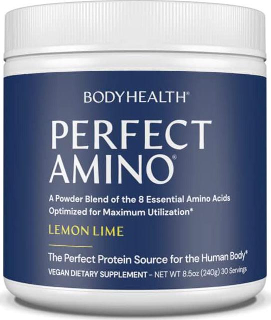 BodyHealth PerfectAmino XP Lemon Lime (60 Serving), Best Pre/Post Workout Recovery Drink, 8 Essential Amino Acids Energy Supplement with 50% BCAAs, 100% Organic, 99% Utilization (Packaging May Vary)