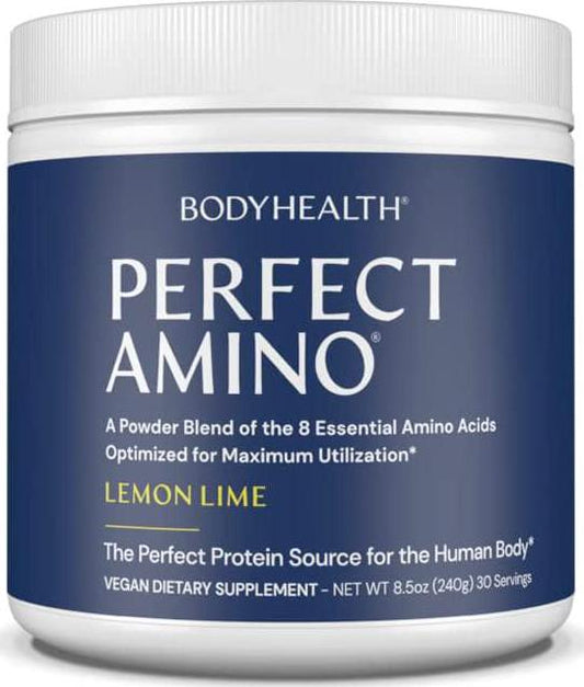 BodyHealth PerfectAmino XP Lemon Lime (60 Serving), Best Pre/Post Workout Recovery Drink, 8 Essential Amino Acids Energy Supplement with 50% BCAAs, 100% Organic, 99% Utilization (Packaging May Vary)
