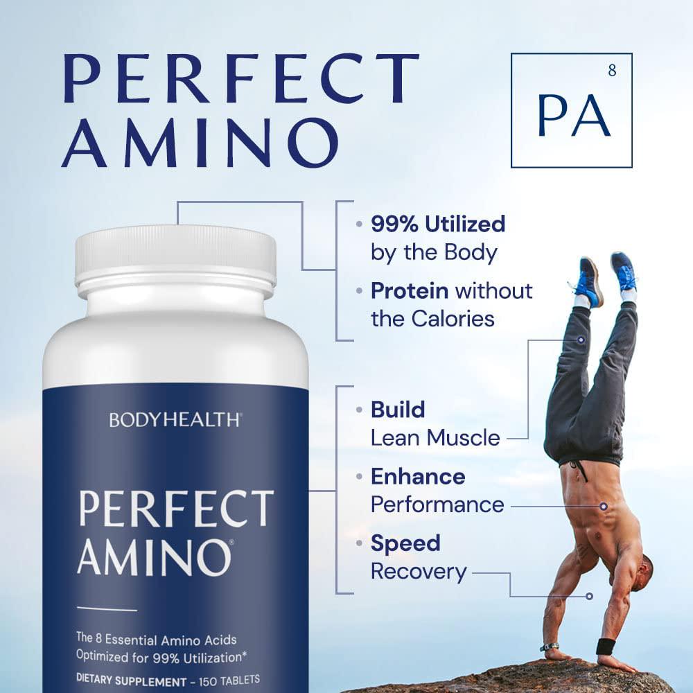 BodyHealth - PerfectAmino (3-Pack) - Amino Acid Supplement Includes BCAAs for Energy, Branched Chain Amino Acid Pills for Pre- and Post-Workout, Vegan Veggie Protein, All 8 Essential Amino Acids