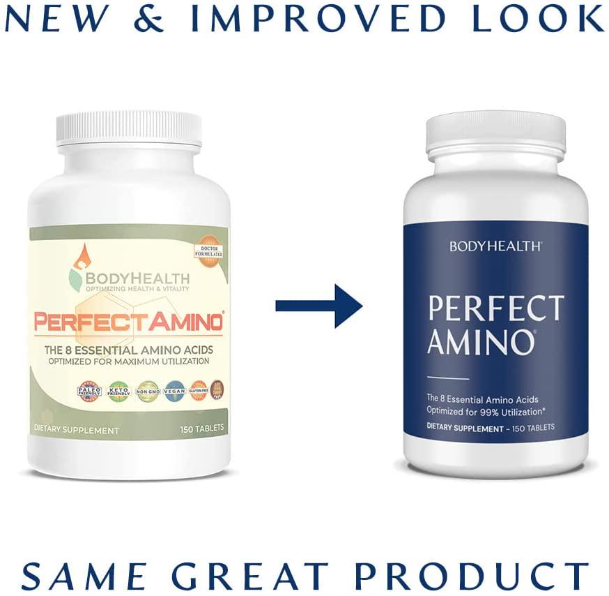 BodyHealth PerfectAmino Tablets (1PK), All 8 Essential Amino Acids with BCAAs + Lysine, Phenylalanine, Threonine, Methionine, Tryptophan, Supplement for Muscle Mass Production, Recovery and Strength