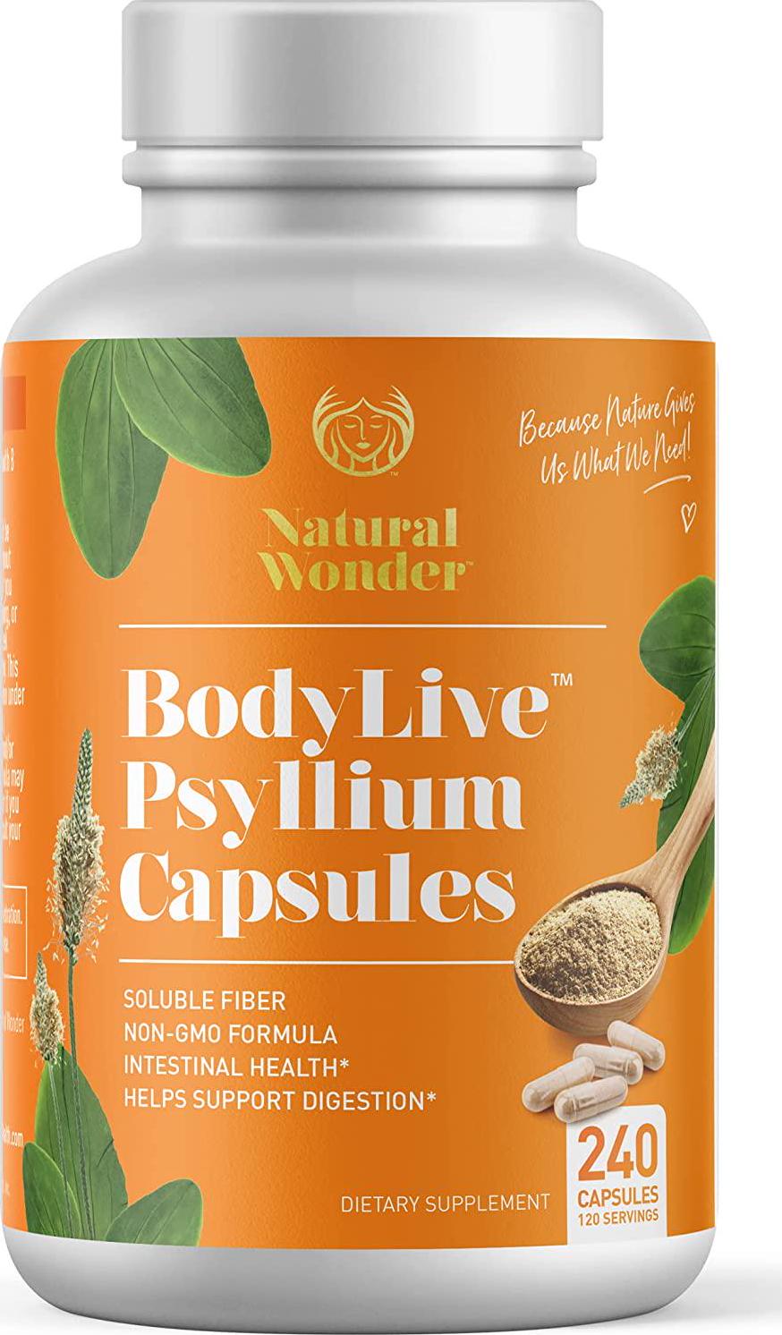 BodyLive Premium Psyllium Husk Fiber Supplement 1450mg, 240 Capsules (120 Servings)