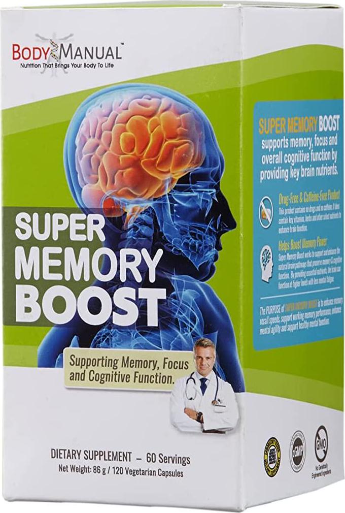 BodyManual Super Memory Boost | Enhances Brain Function and Memory | Formulated with Tumeric and Pterostilbene to Reduce Inflammation | Gluten, Soy, and Dairy Free (Capsule)