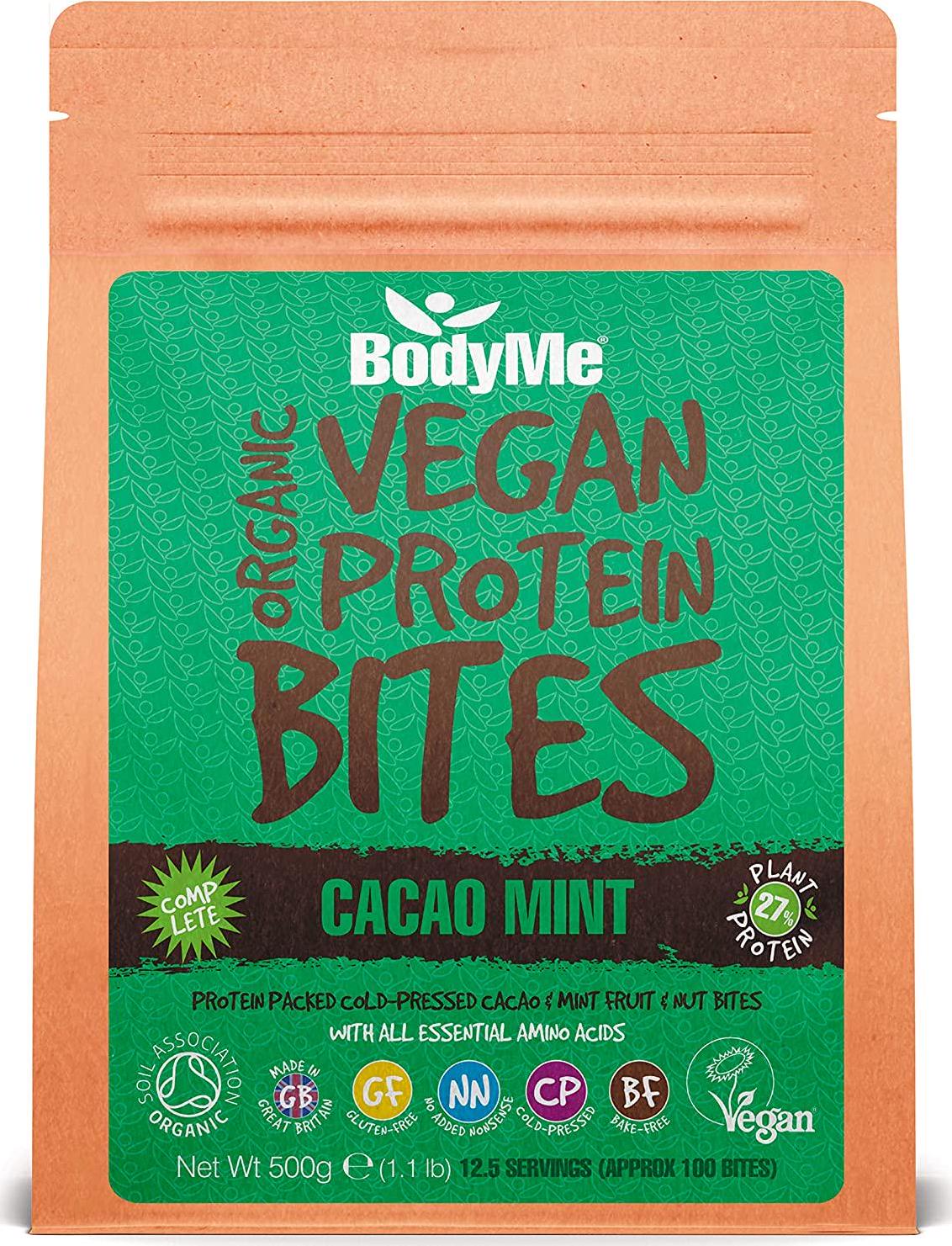 BodyMe Organic Vegan Protein Bites | Raw Cacao Mint | 500g (100 Bites) | With 3 Plant Proteins