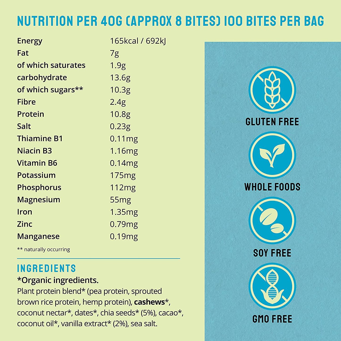 BodyMe Organic Vegan Protein Bites | Raw Chia Vanilla | 500g (100 Bites) | With 3 Plant Proteins