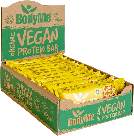 BodyMe Organic Vegan Protein Bar | Raw Maca Cinnamon | 12 x 60g Vegan Protein Snack Bars | Gluten Free | 16g Complete Protein | 3 Plant Proteins | All Essential Amino Acids | High Protein Vegan Snacks