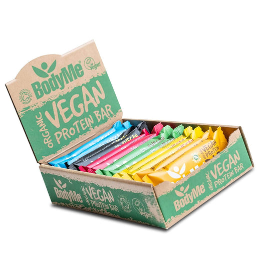 BodyMe Organic Vegan Protein Bar | Mixed Box | 12 x 60g Vegan Protein Snack Bars | Gluten Free | 16g Complete Protein | 3 Plant Proteins All Essential Amino Acids | High Protein Vegan Snacks