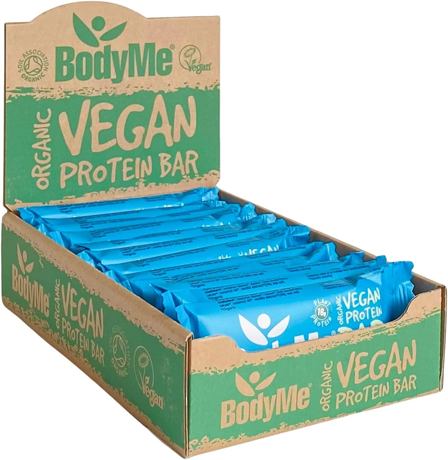 BodyMe Organic Vegan Protein Bar | Raw Chia Vanilla | 12 x 60g Vegan Protein Snack Bars | Gluten Free | 16g Complete Protein | 3 Plant Proteins | All Essential Amino Acids | High Protein Vegan Snacks