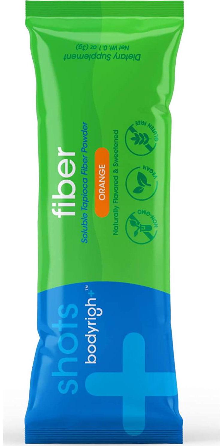 BodyRight Prebiotic Fiber Shot - 100% Natural Fiber Supplement Powder - 30 Servings - Soluble - Orange Flavor Fiber Powder - Vegan Organic Dietary Nutritional Supplements for Men and Women