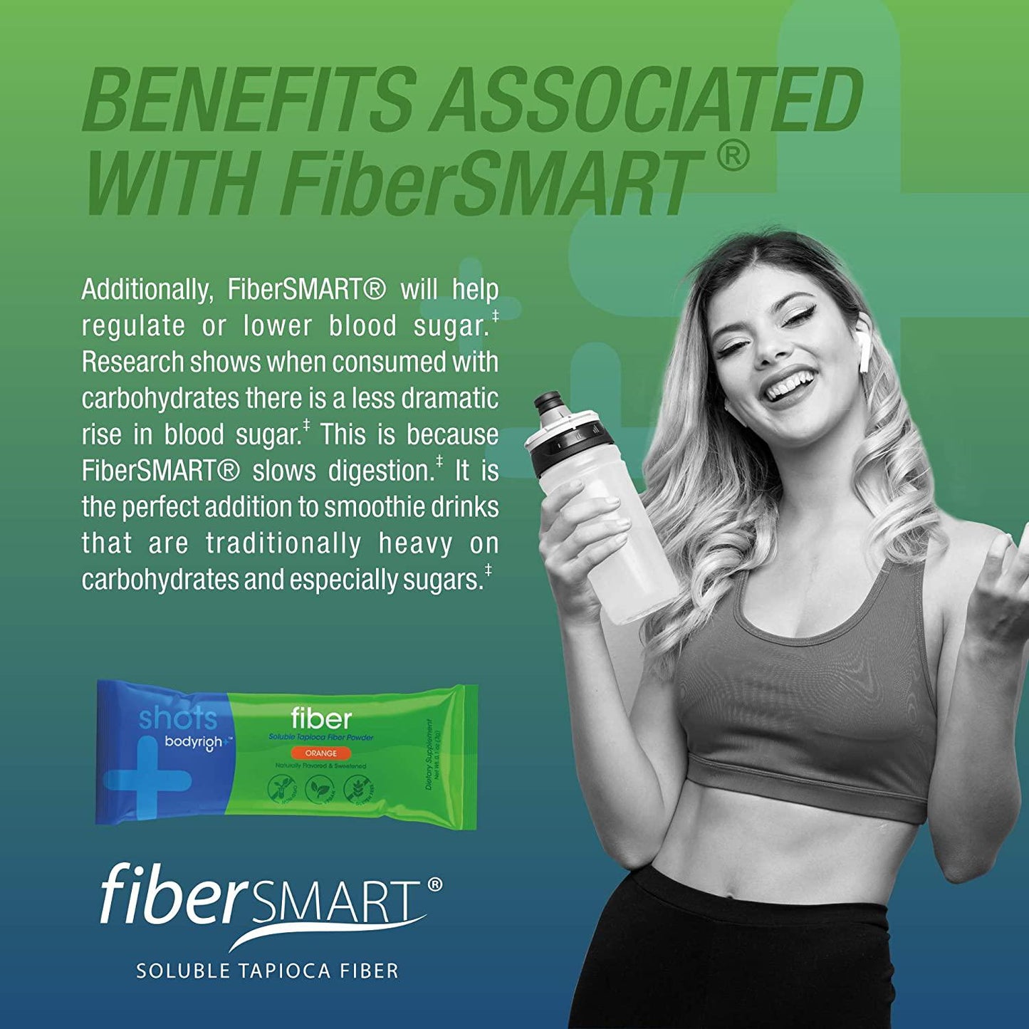 BodyRight Prebiotic Fiber Shot - 100% Natural Fiber Supplement Powder - 30 Servings - Soluble - Orange Flavor Fiber Powder - Vegan Organic Dietary Nutritional Supplements for Men and Women