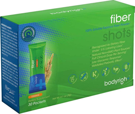 BodyRight Prebiotic Fiber Shot - 100% Natural Fiber Supplement Powder - 30 Servings - Soluble - Orange Flavor Fiber Powder - Vegan Organic Dietary Nutritional Supplements for Men and Women